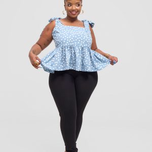 Polka Tie Strap Peplum Top